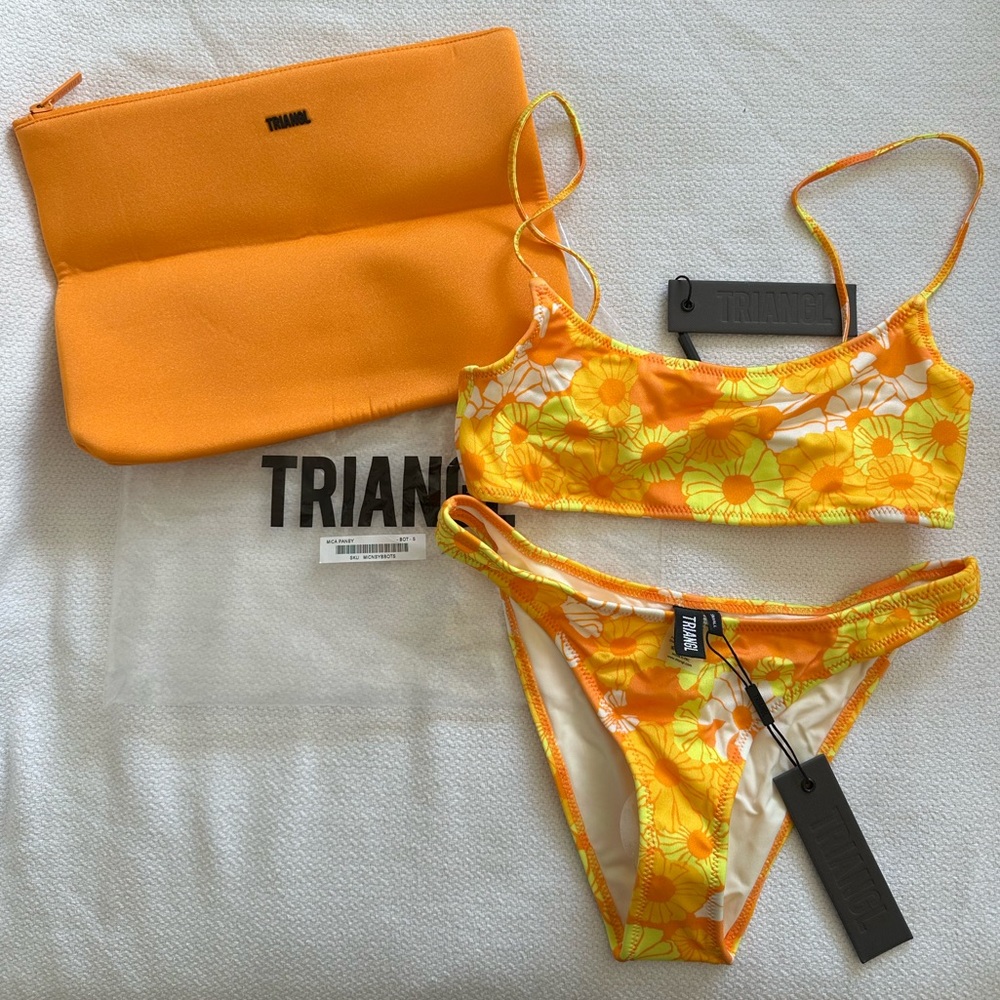 NWT TRIANGL Bikini Set Mica Pansy SMALL | Floral Print Bikini Top+Bottom+Pouch